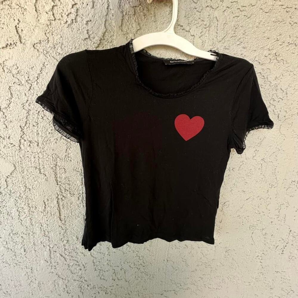 Reformation Black Tee with Red Heart Graphic